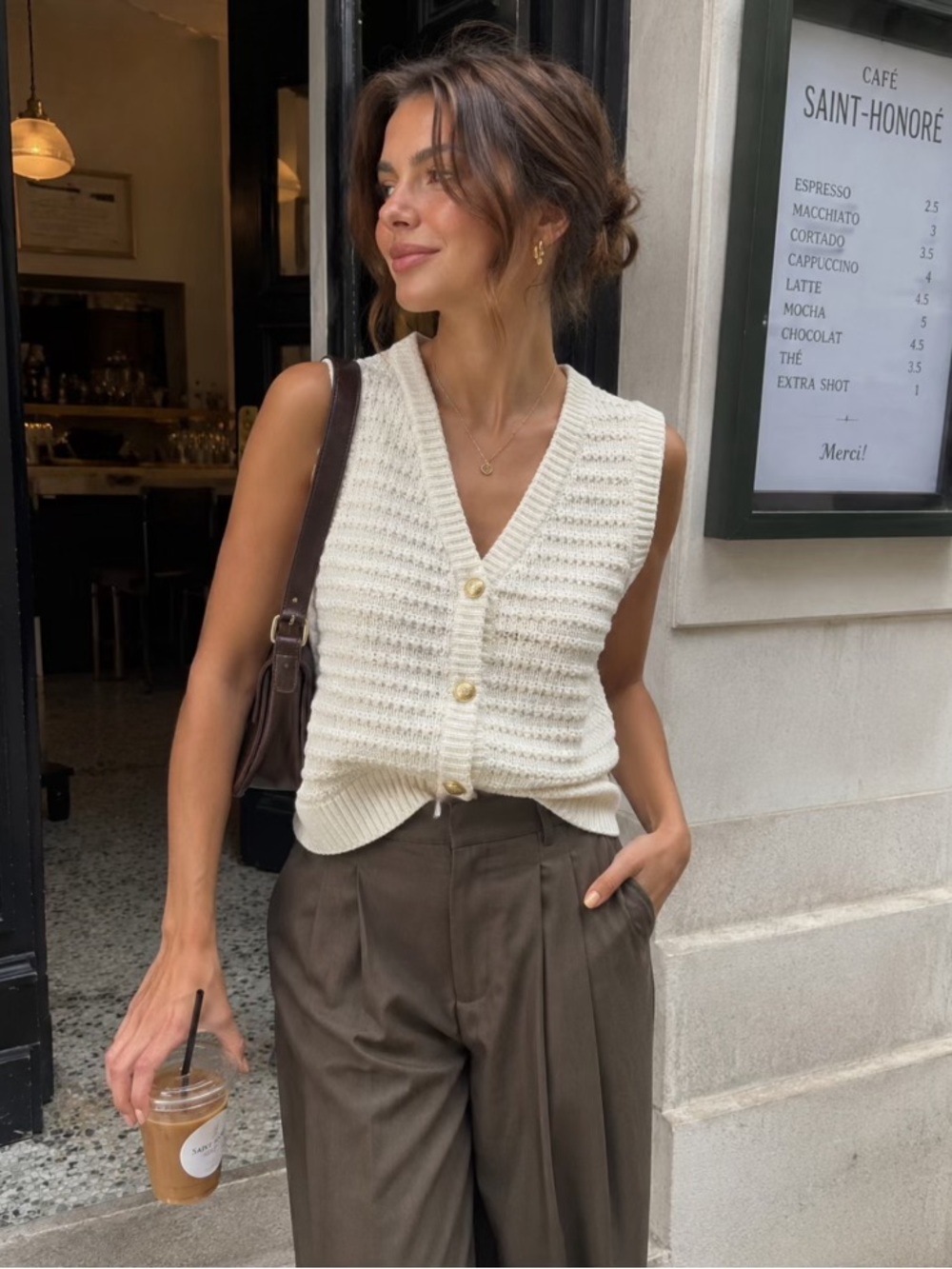 Song of Style NWT Cream Knit Button-Up Sleeveless Sweater Vest